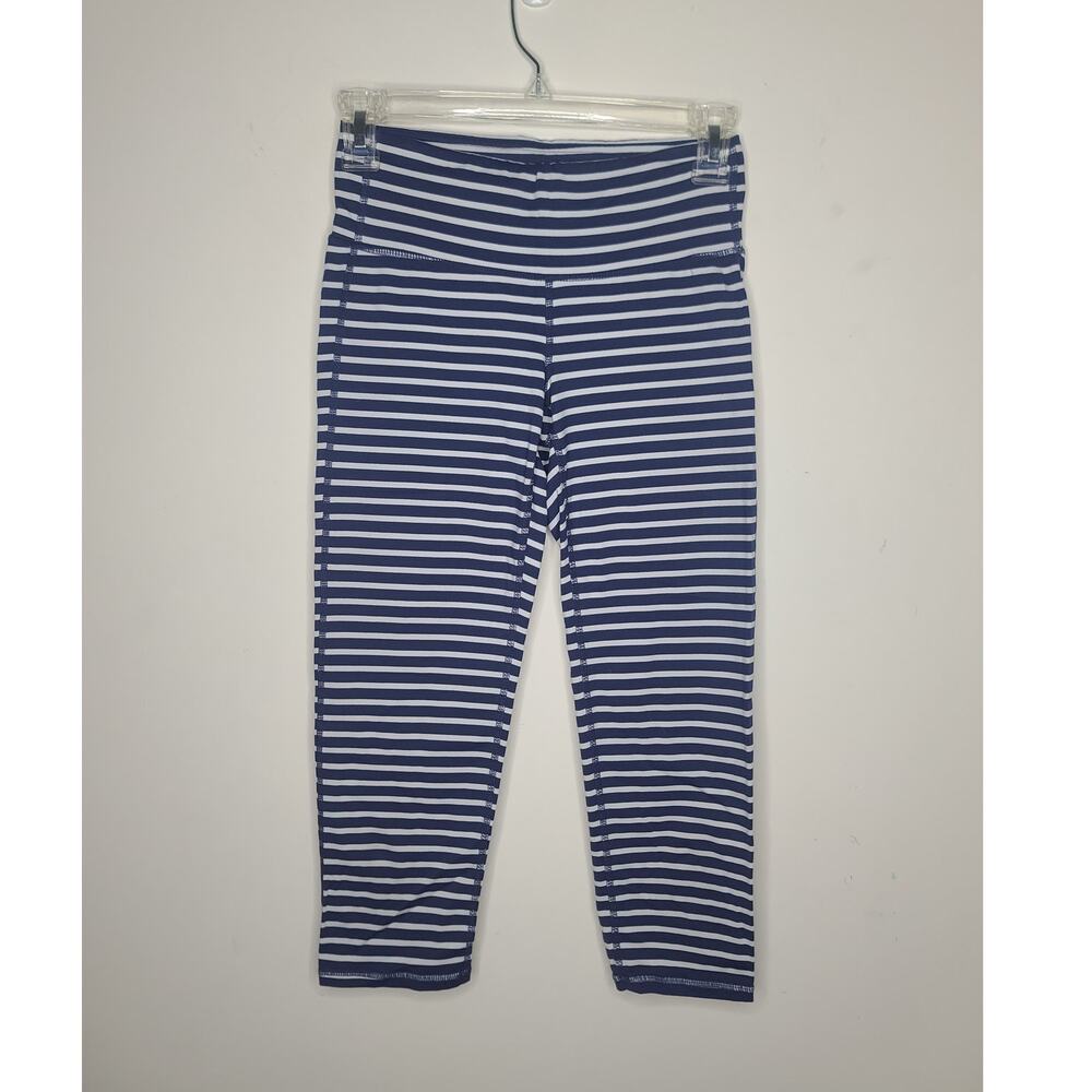 Athleta Chaturanga blue white stripe capri leggings - XS  243095